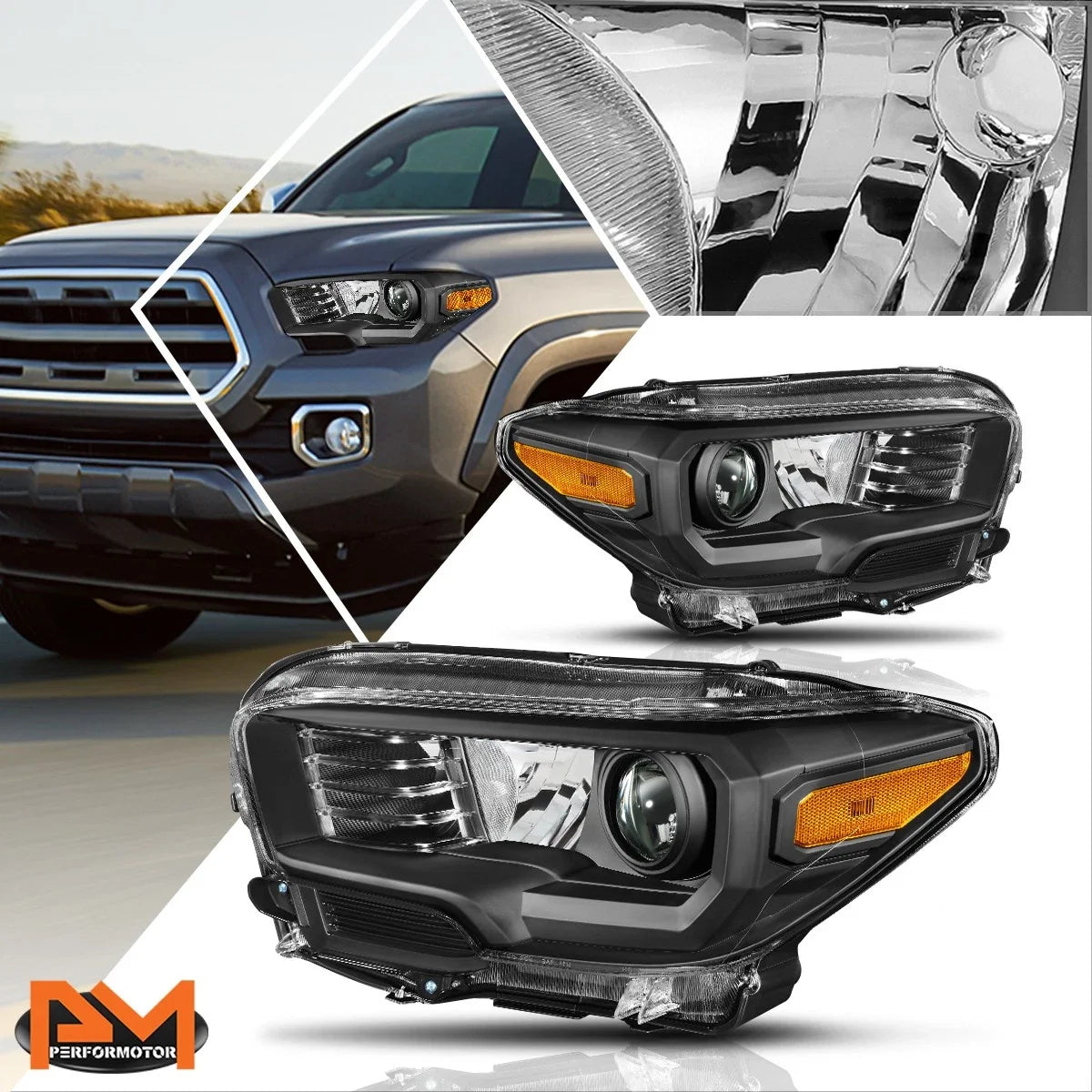 Projector Headlights for Tacoma (2016–2020) Black Housing Amber Side