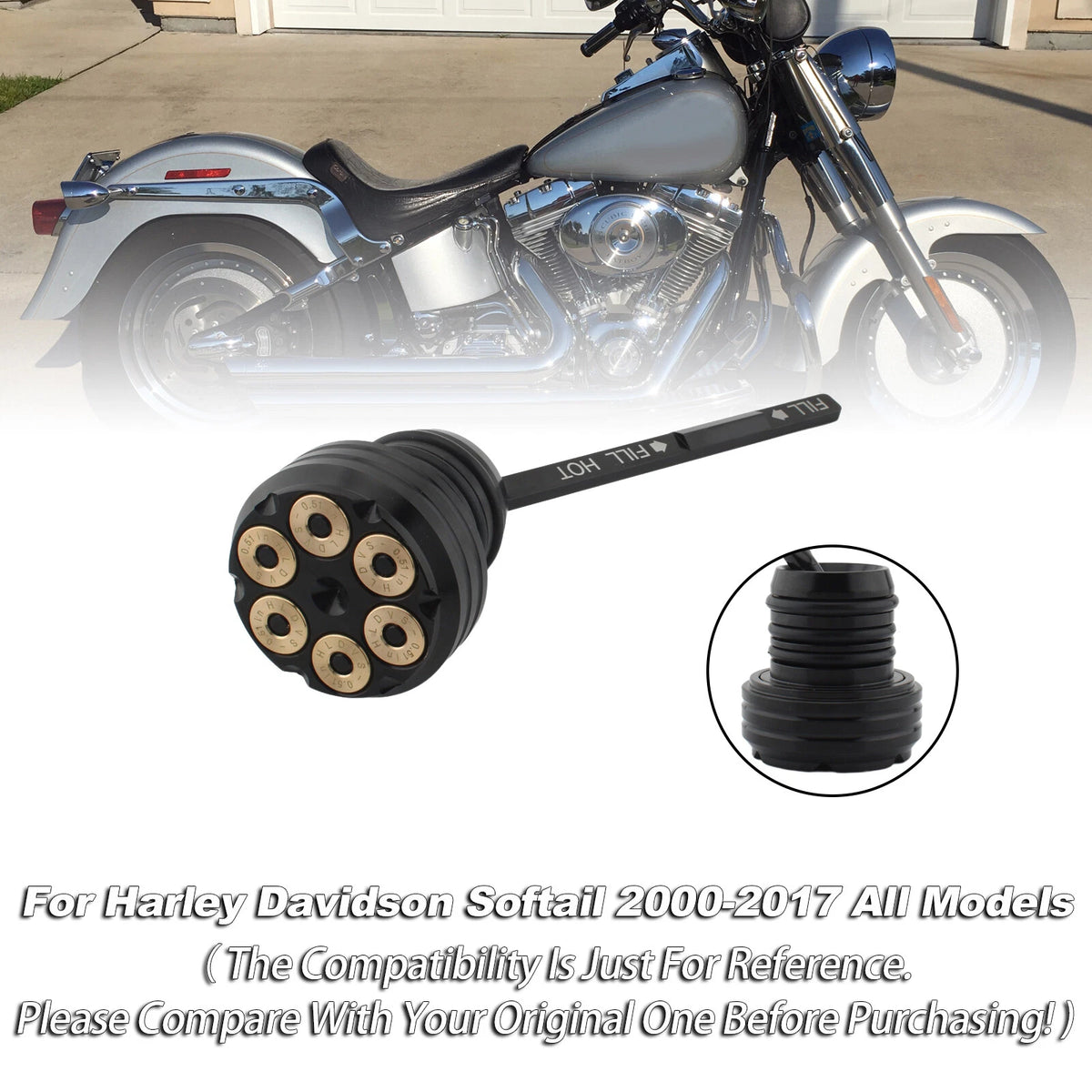 Oil Dipstick Tank Cap Plug for Softail (2000–2017) M599-A011-Black