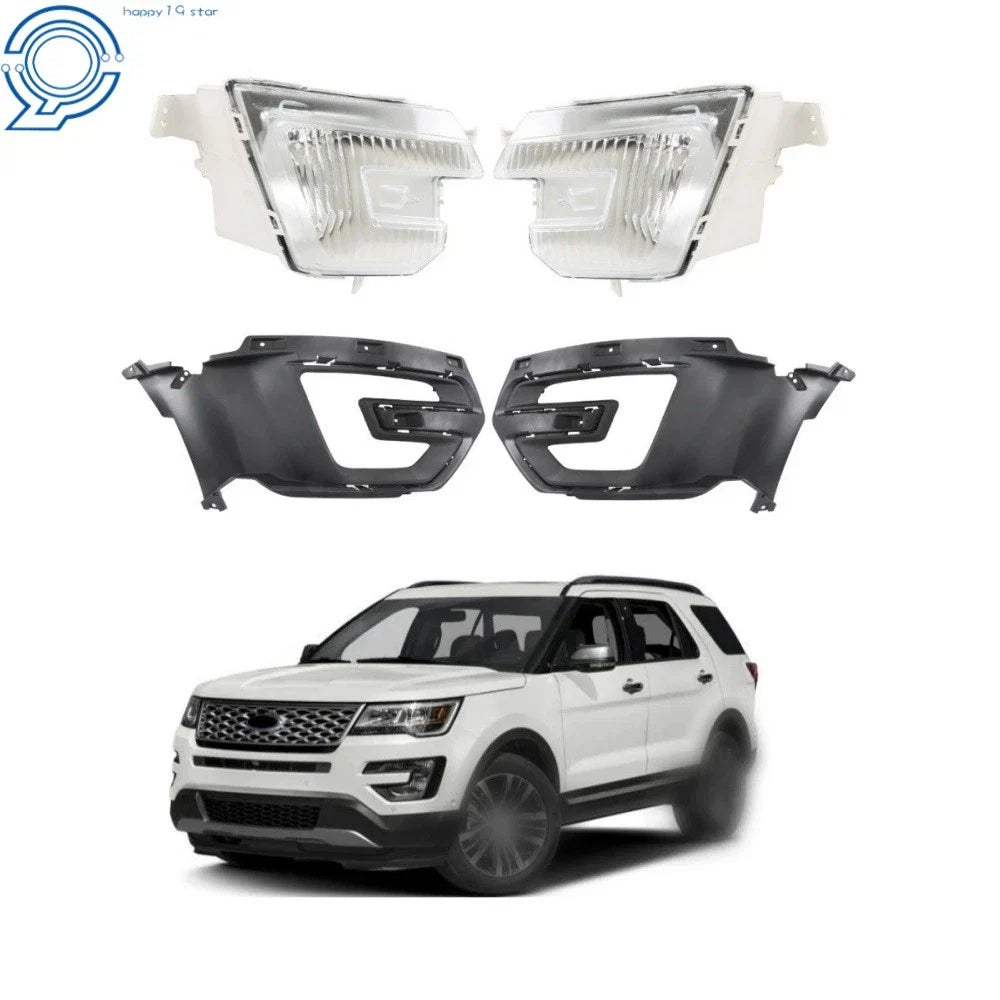 Set of 2 Fog Lights for Ford Explorer (2016–2017) Halogen Black Bezel Chrome