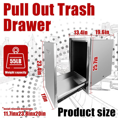Pull Out Trash Drawer for Automotive Applications (13.4"W x 25.7"H x 19.6"D)