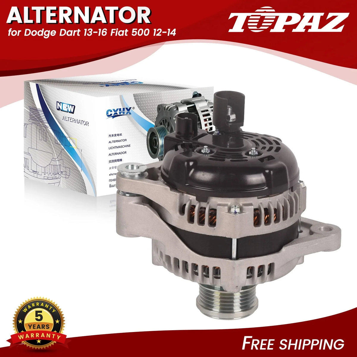 Alternator for Dodge Dart, Fiat 500 (2012–2016) 1.4L 140A 5 Groove