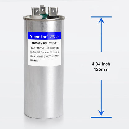 40+5 uF Dual Run Round Capacitor for AC Units (370V/440V)