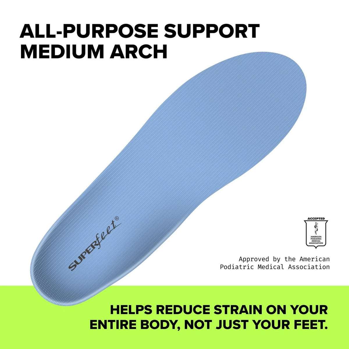 Superfeet All-Purpose Support Insoles for Men 9.5-11 / Women 10.5-12