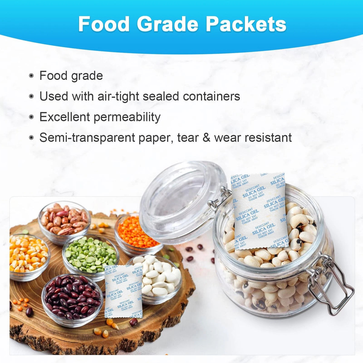 10 Gram Silica Gel Packets - 120 Packs Moisture Absorbers, Food Grade