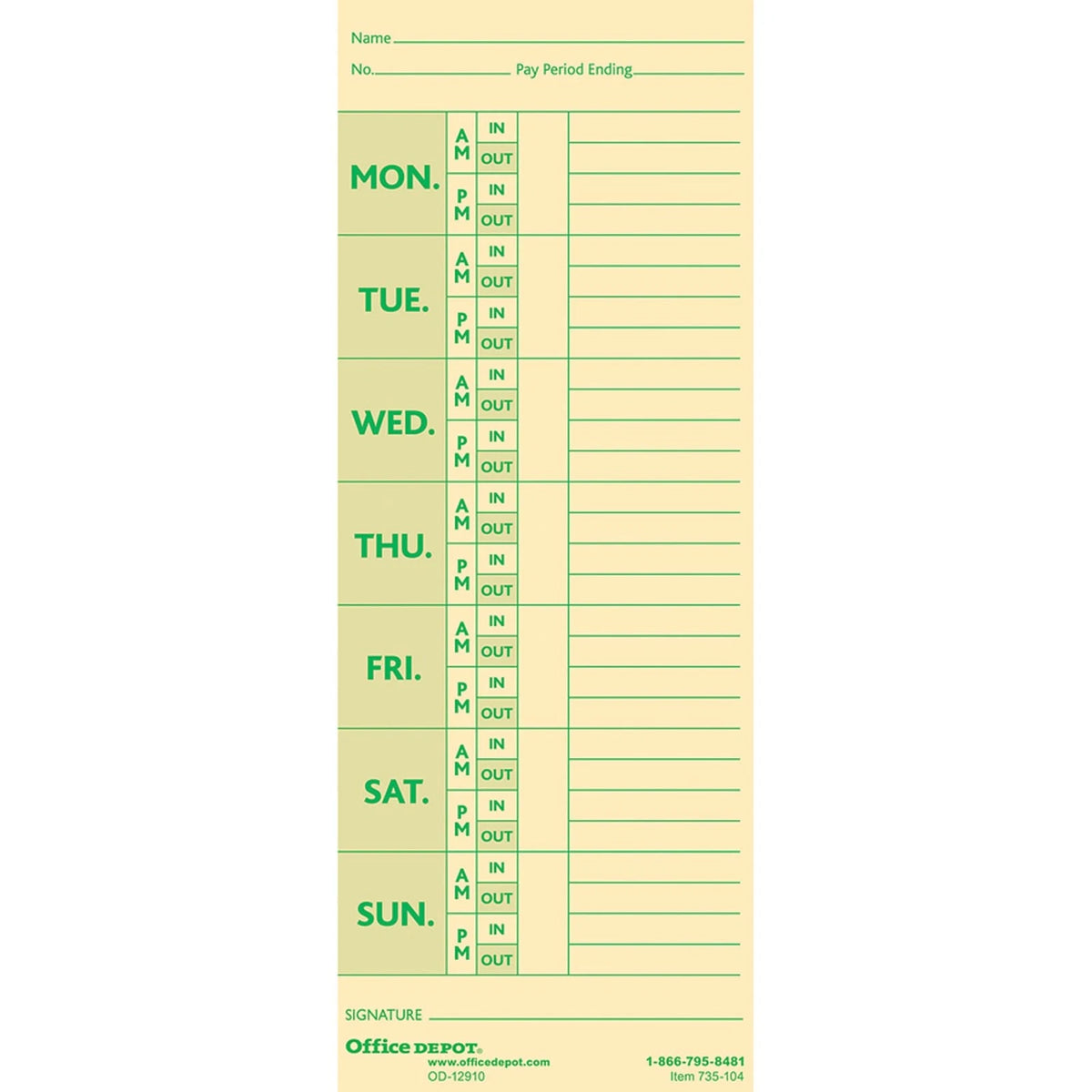 Time Cards for Office Depot Weekly (Monday-Sunday)