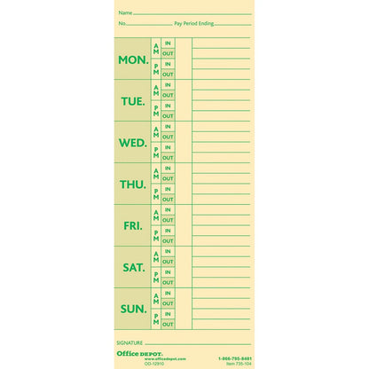 Time Cards for Office Depot Weekly (Monday-Sunday)