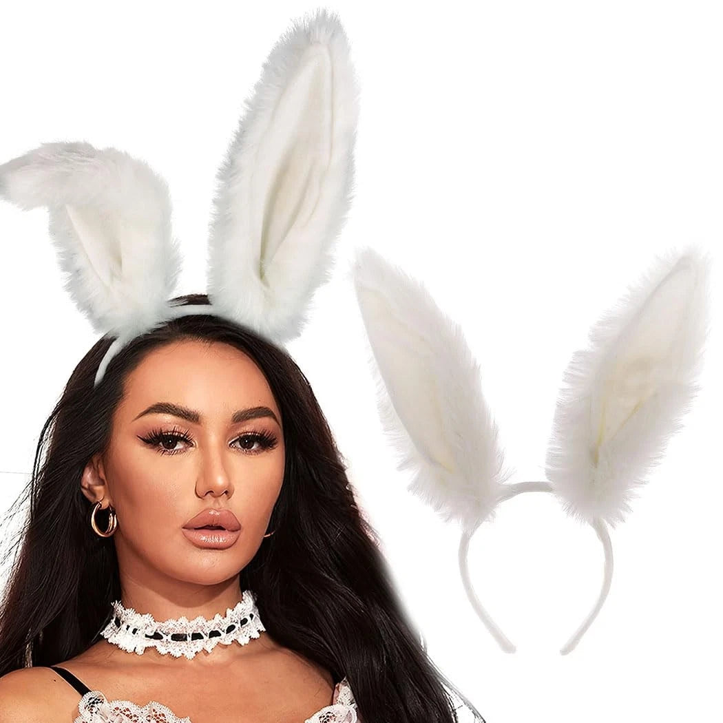 White Bunny Ears Furry Rabbit Headbands for Cute Costumes (One Size)