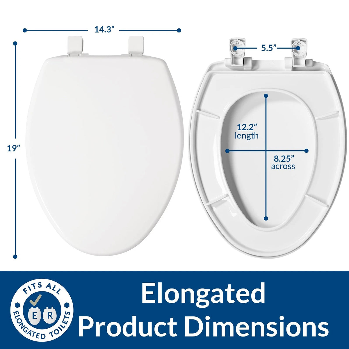 Elongated Toilet Seat for Bemis (Slow Close, Easy Clean Hinges, White)