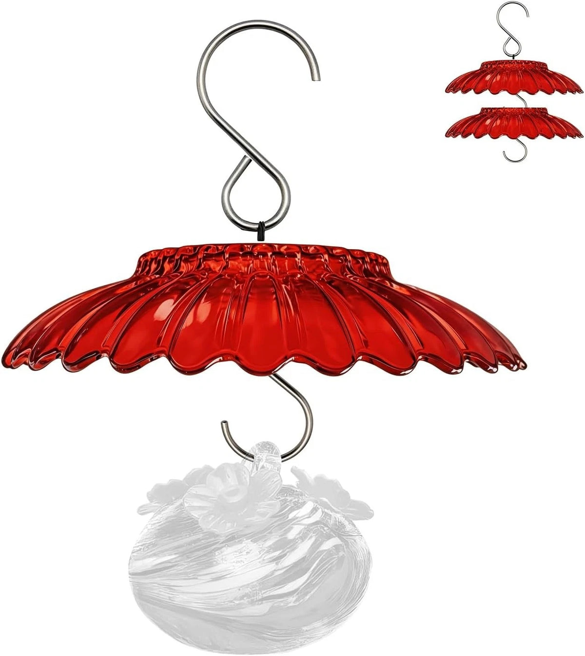2X Weatherproof Mini Rain Guard for Hummingbird Feeders (Red Daisy Design)