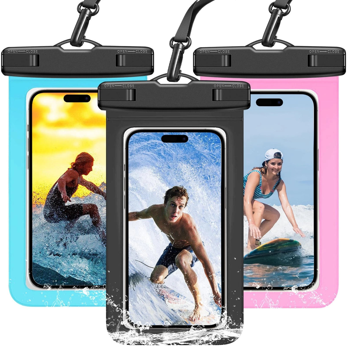 3 Pack Waterproof Phone Pouch IPX8 Universal Multicolor