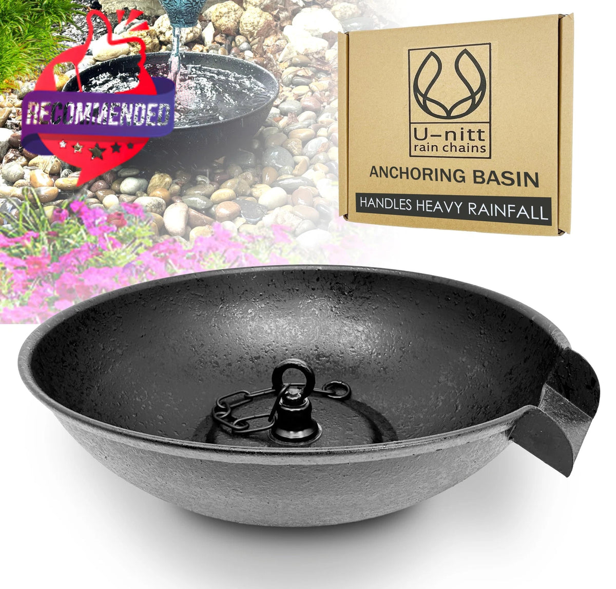 12 Inch Rain Chain Basin Spill Bowl for Downspouts - Black