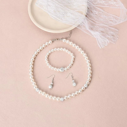 Set of 3 Pearl Earrings Bracelet Necklace Black and White