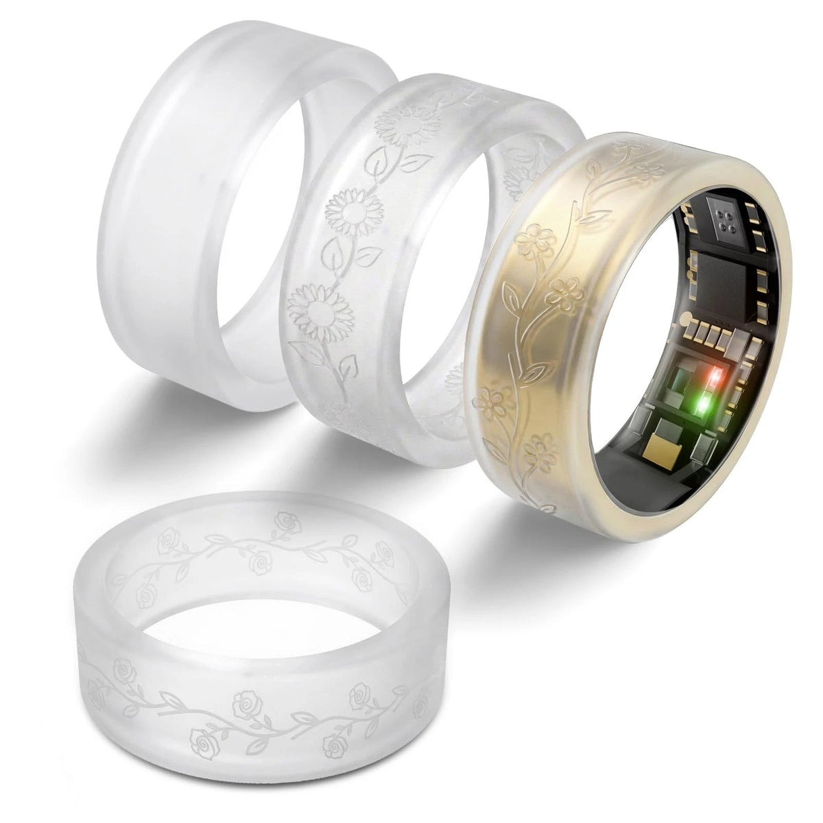 4 Pack Flower Ring Cover for S (6/7/8/9/10) - Transparent Rose Daisy Sunflower