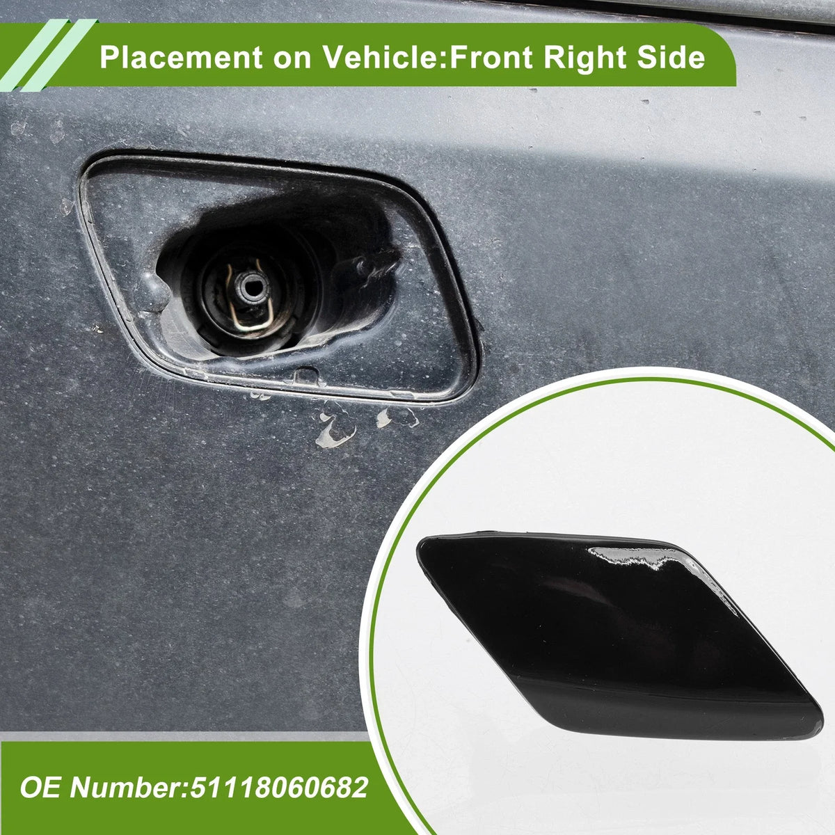 Front Right Washer Nozzle Cover Cap No. 51118060682 for BMW 428i (2014–2016) Black