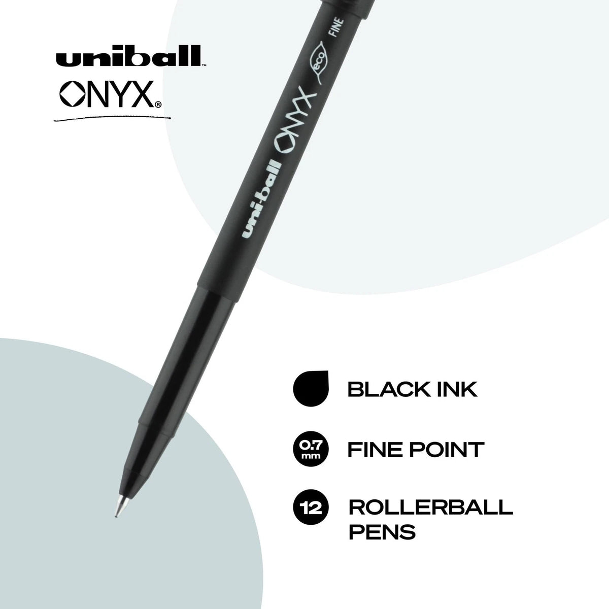 12 Black Uniball Onyx Rollerball Pens, Fine Point (0.7mm)