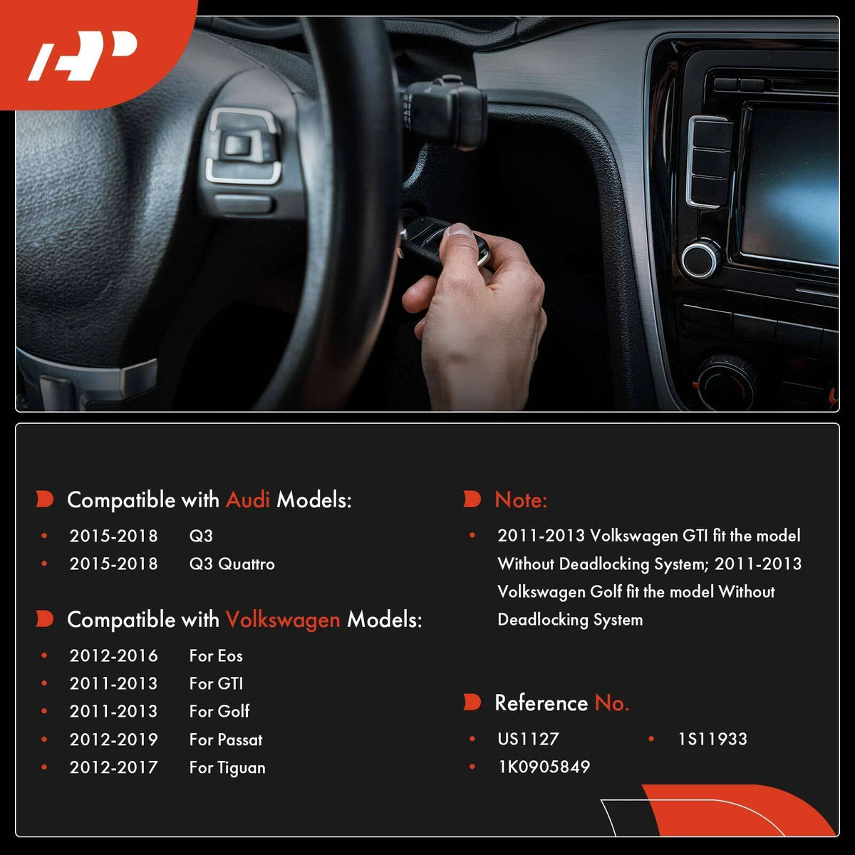 Ignition Switch for Audi Q3 (2015–2018), VW Passat (2012–2019), Golf, Tiguan, Eos, GTI - 1S11933, 1K0905849, US1127