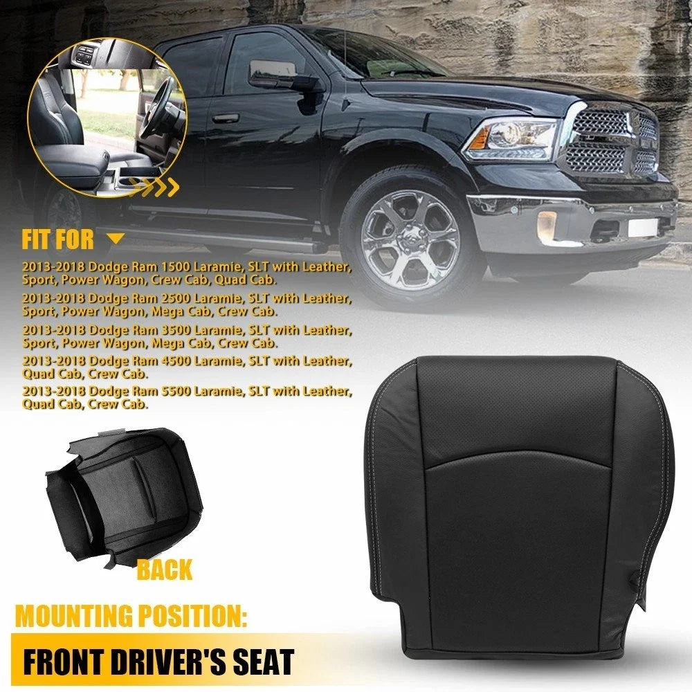Leather Seat Cover for Dodge Ram 1500 Laramie (2013–2018) Black
