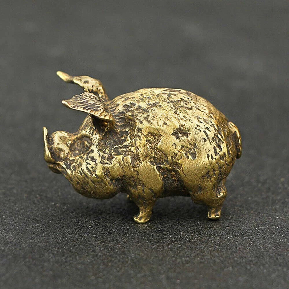 Brass Pig Figurine Statue for Home Office Desktop Decoration