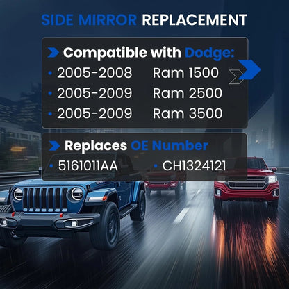 Heated Tow Mirror Glass for Dodge Ram 2500 3500 (2005–2009)