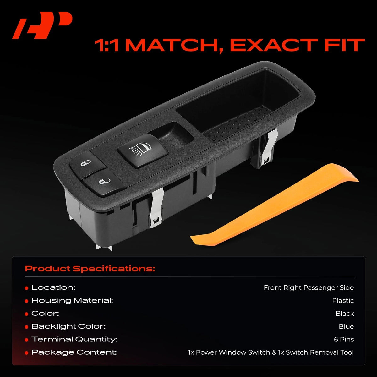 Front Right Power Window Switch for Jeep Grand Cherokee (2014–2017) 1S13423, 68086692AC, 68086692AD, 68086692AE, 68086692AF, 660173, DWS2040