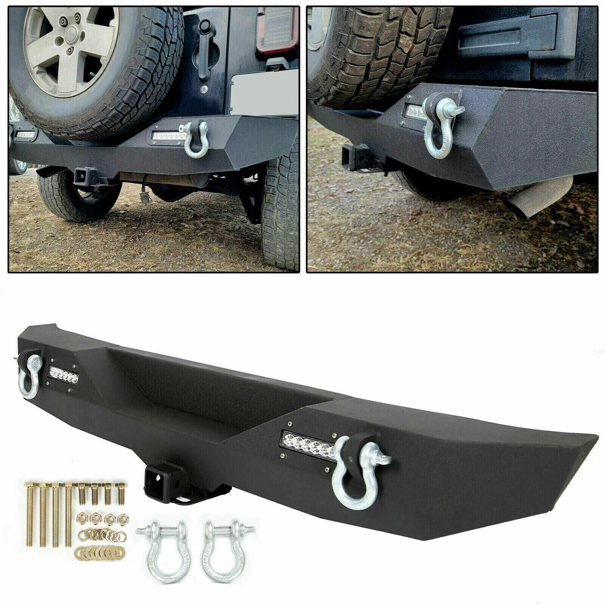 Rear Bumper w/ D Ring 2" Receiver LED for Jeep Wrangler JK (2007–2018)
