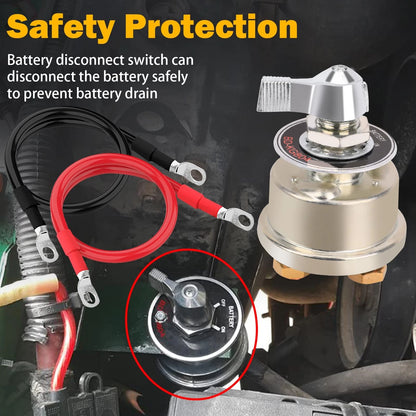 200A Battery Disconnect Switch with 4 AWG Cables for Car RV Truck Boat