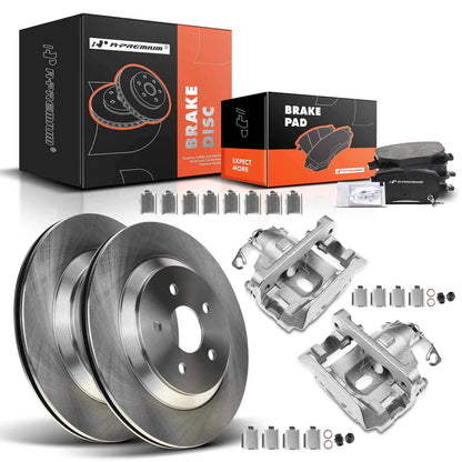 A-Premium Pair Rear Brake Rotor & Pad + Caliper for Ford Mercury Freestar (2004–2007) - 3F2Z2C026AA, 5U2Z1V125D, R-54117, P-1021
