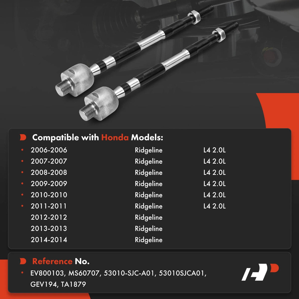 2X Front Inner Tie Rod End for Honda Ridgeline (2006–2014) EV800103