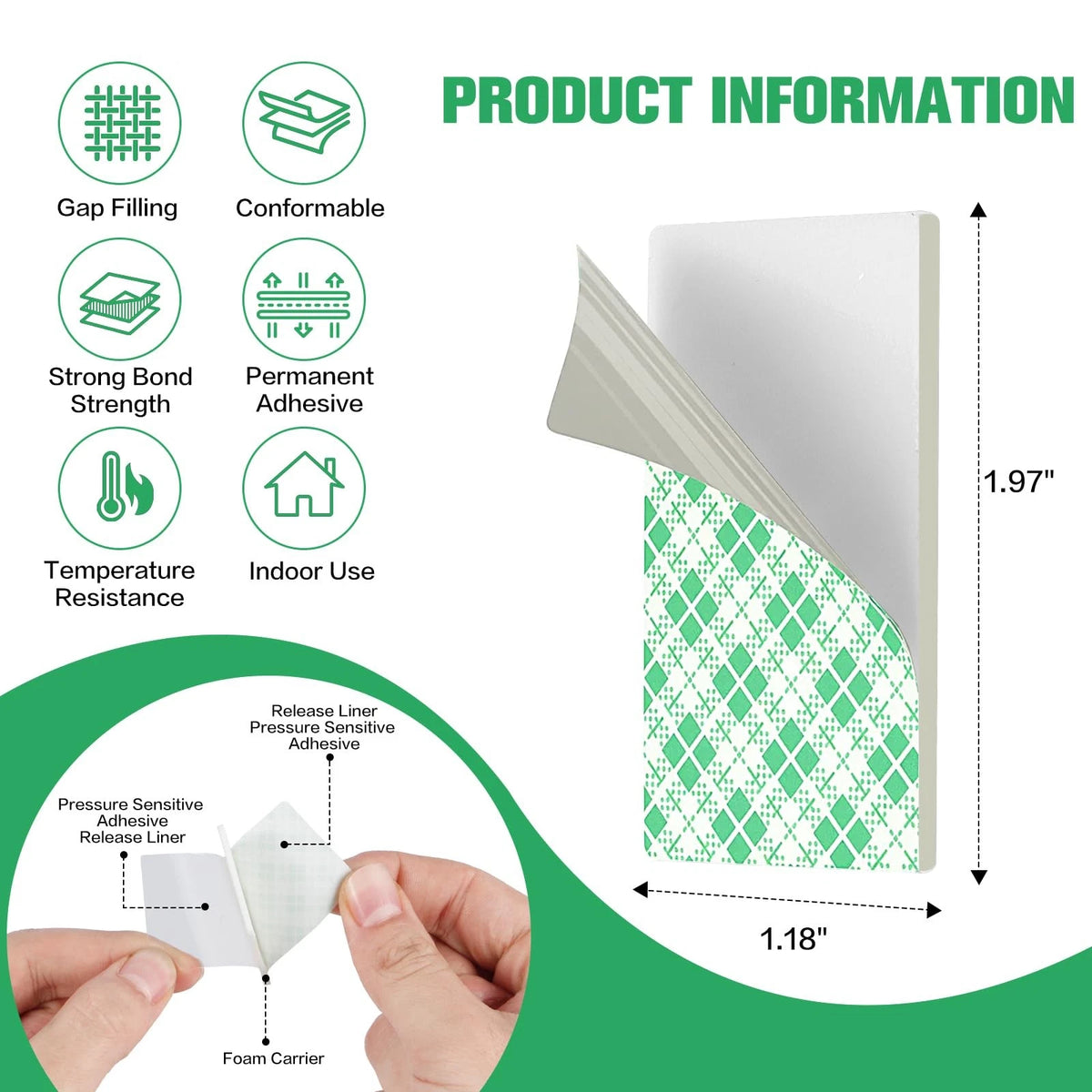 Set of 48 Double Sided Foam Tape Pads 50x30mm Rectangle