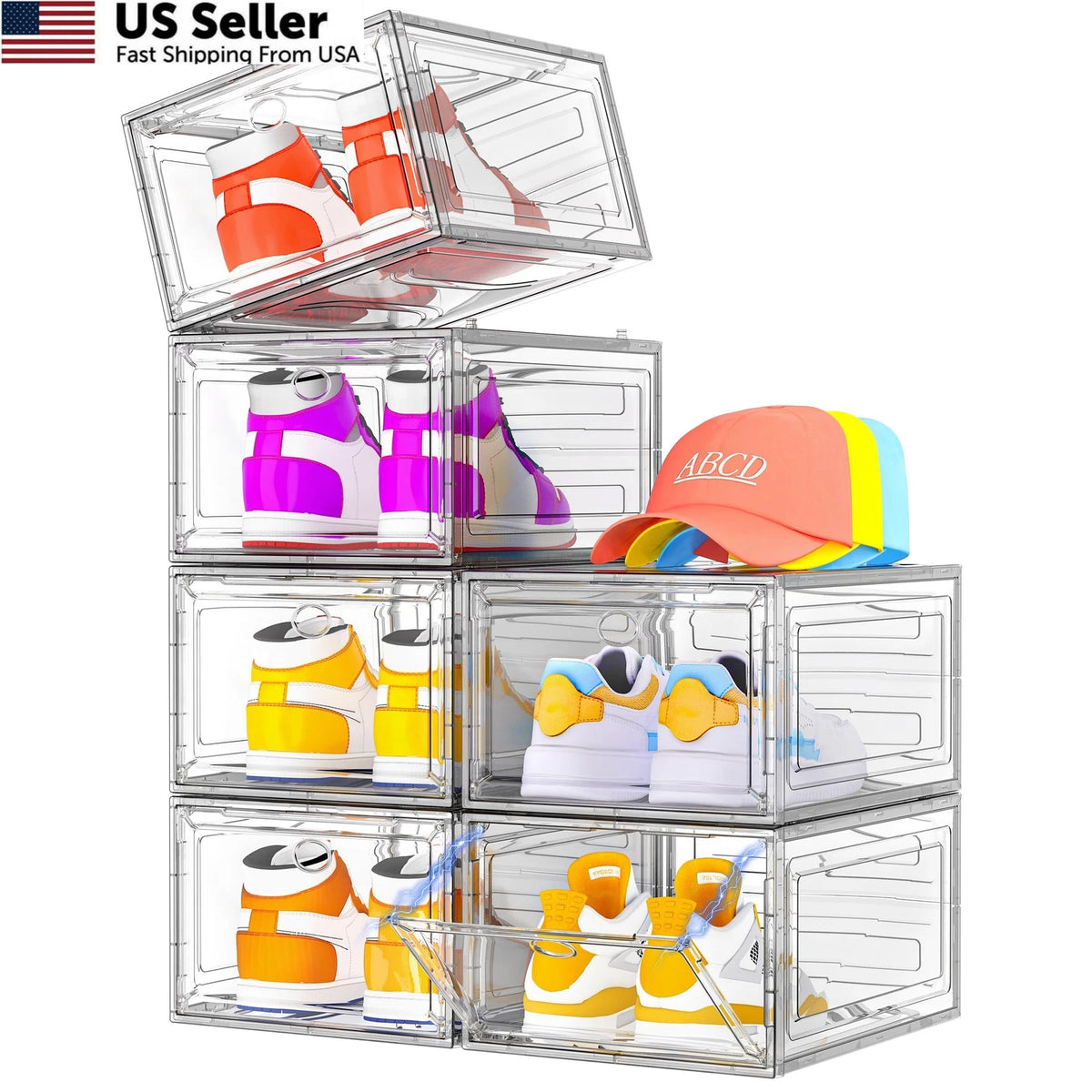 7X Clear Stackable Shoe Organizer Boxes