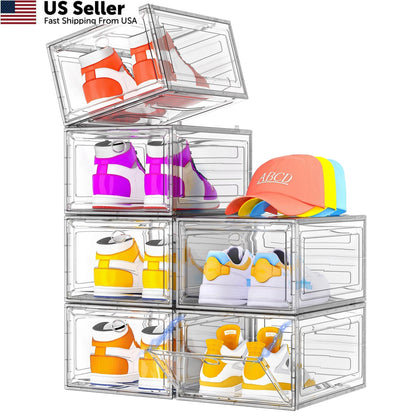 7X Clear Stackable Shoe Organizer Boxes
