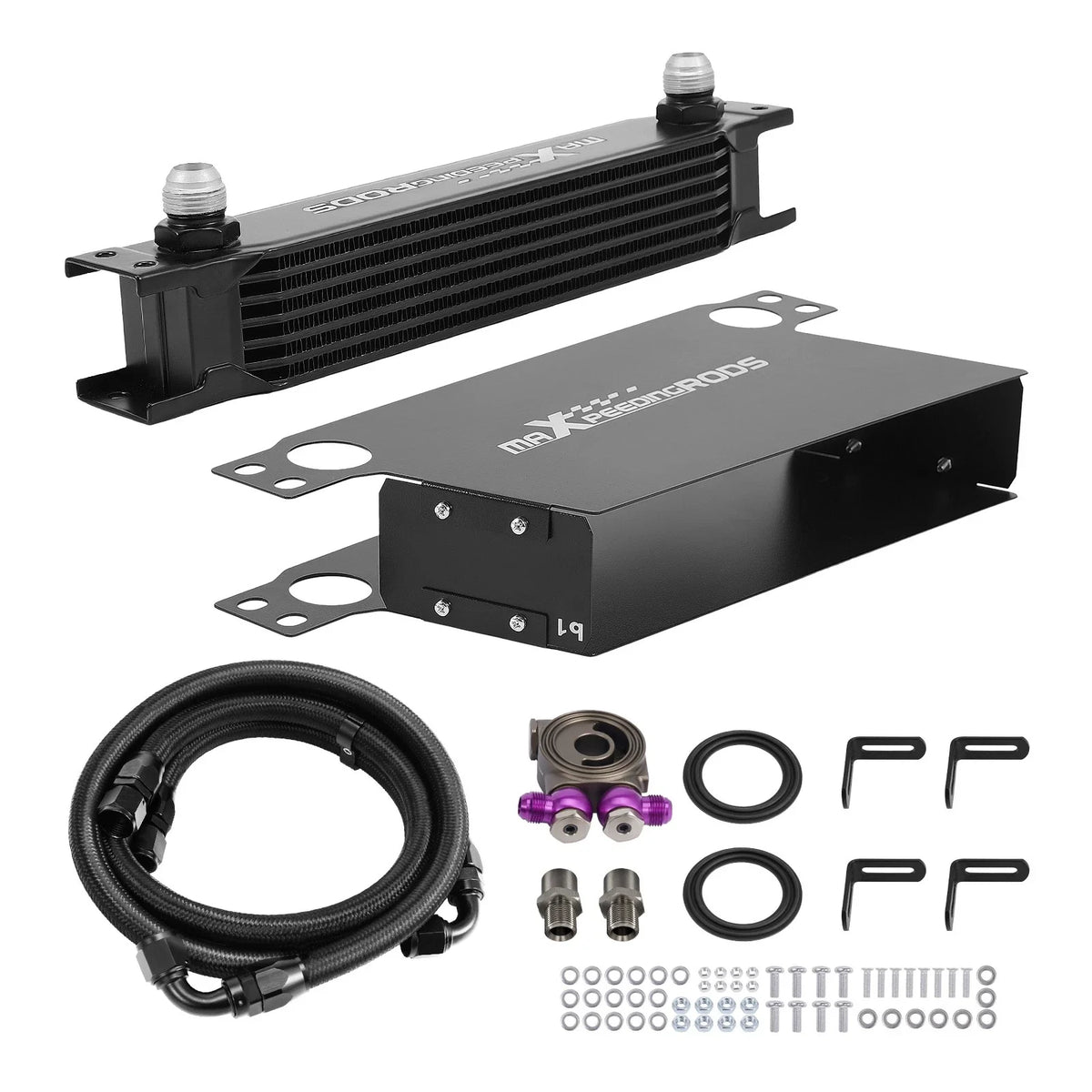 7 Row Oil Cooler Kit for Universal Applications - 10AN, Aluminum, Black