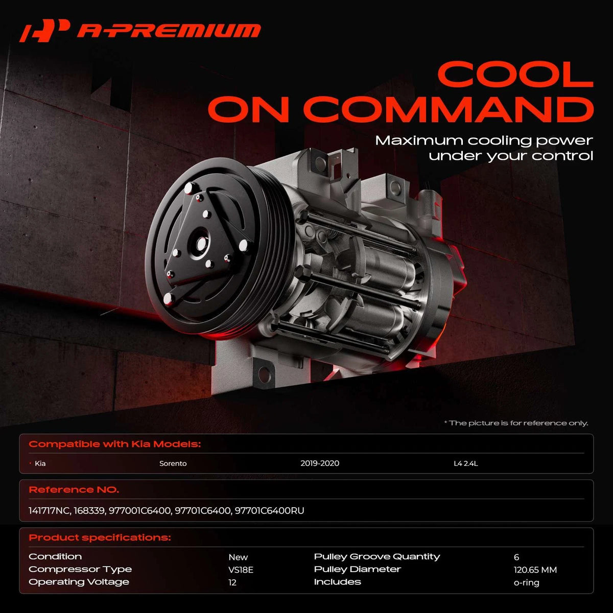 A/C Compressor with Clutch for Kia Sorento (2019–2020) 141717NC, 977001C6400, 97701C6400R