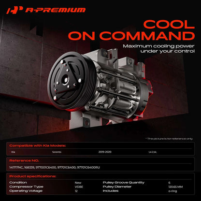 A/C Compressor with Clutch for Kia Sorento (2019–2020) 141717NC, 977001C6400, 97701C6400R