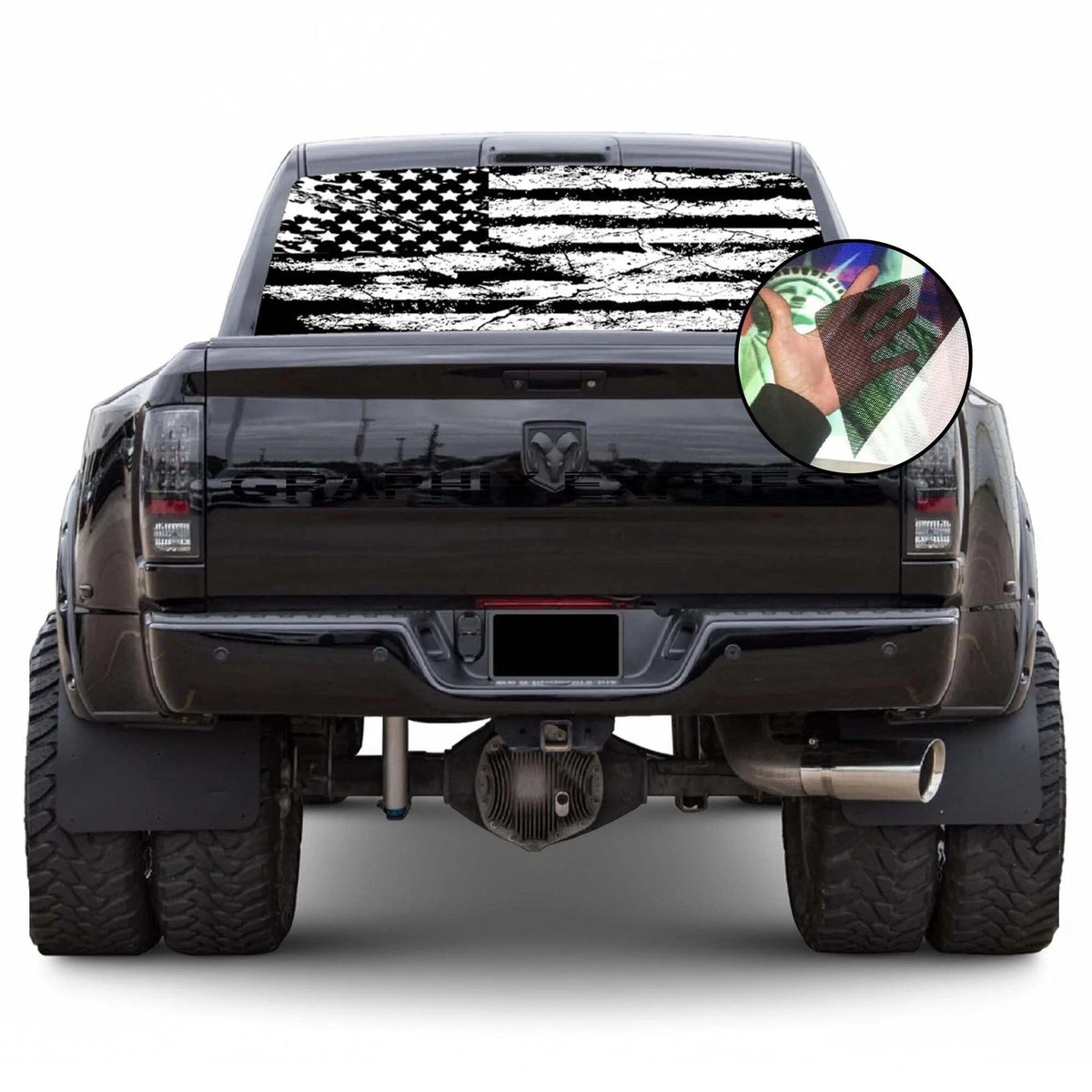 American Flag Back Window Graphics for Truck (Black & White)