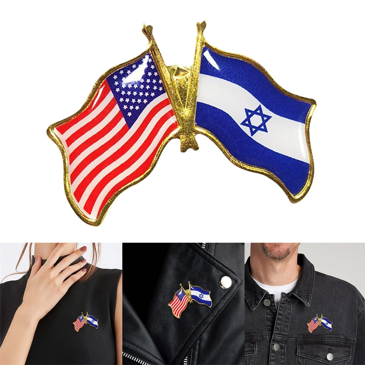 50x Support Israel USA Crossed Friendship Flag Lapel Pin