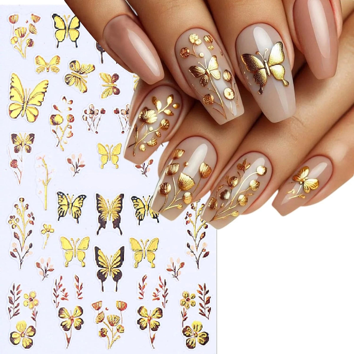 Luxury Glitter Gold Self-Adhesive Nail Art Stickers (Blue Butterfly)