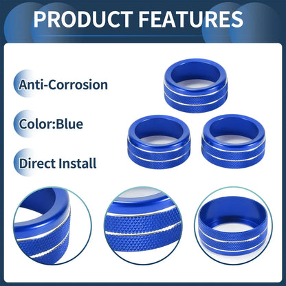 Set of 3 AC Media Volume Switch Knob Cover Rings for Honda CR-V (2023–2024) Blue