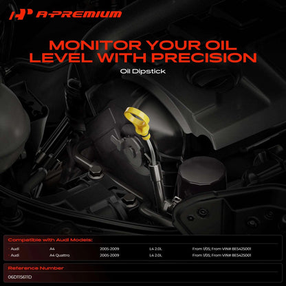 A-Premium Engine Oil Dipstick with Seal for Audi A4 A4 Quattro (2005–2009) 06D115611D