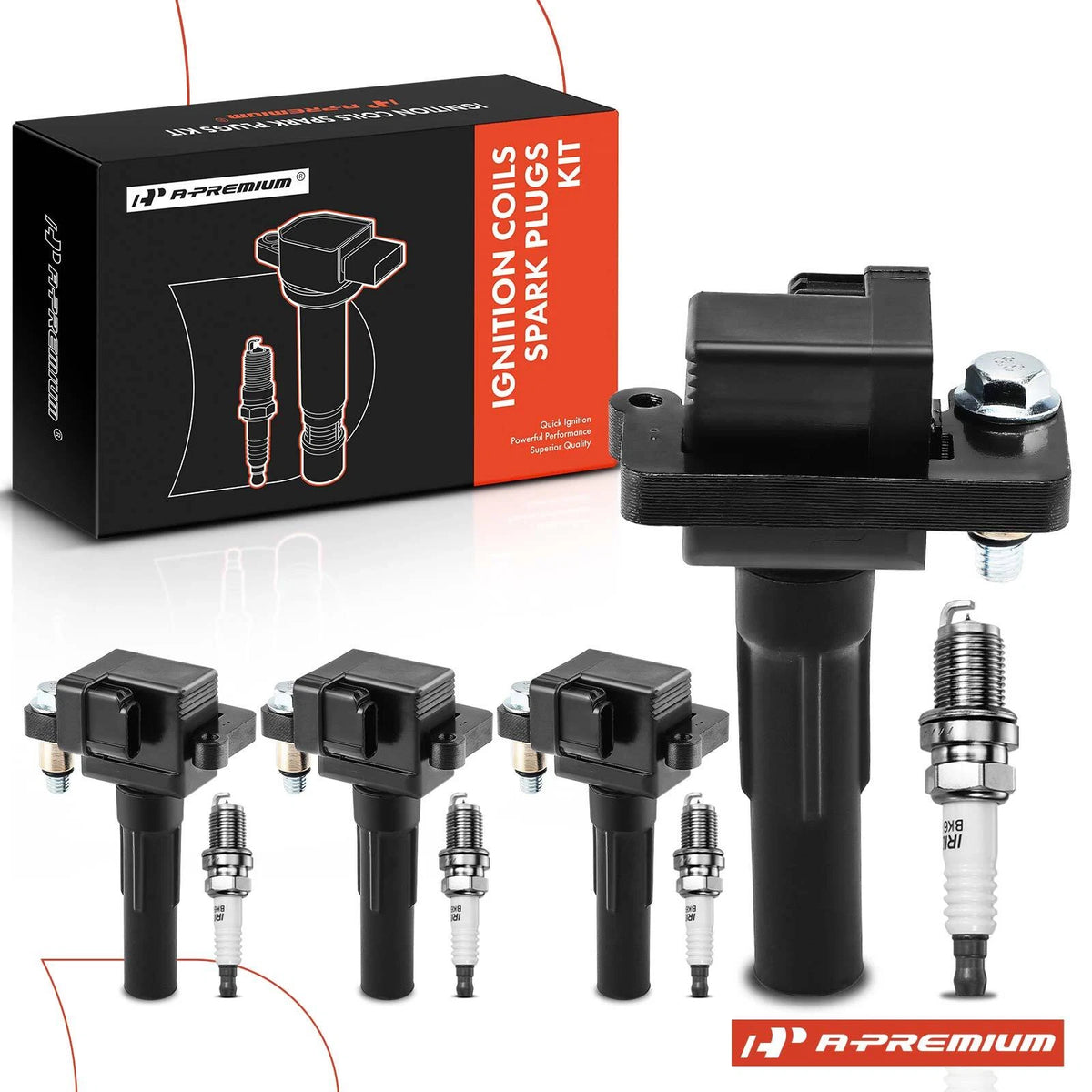 Set of 4 Ignition Coils & 4 Iridium Spark Plugs for Subaru Impreza (2002) - 2433-AA421, 22433-AA560, 22433-AA561, UF-480