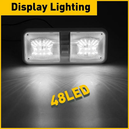 LED Ceiling Fixture Double Light Dome for RV Camper Trailer (12V)