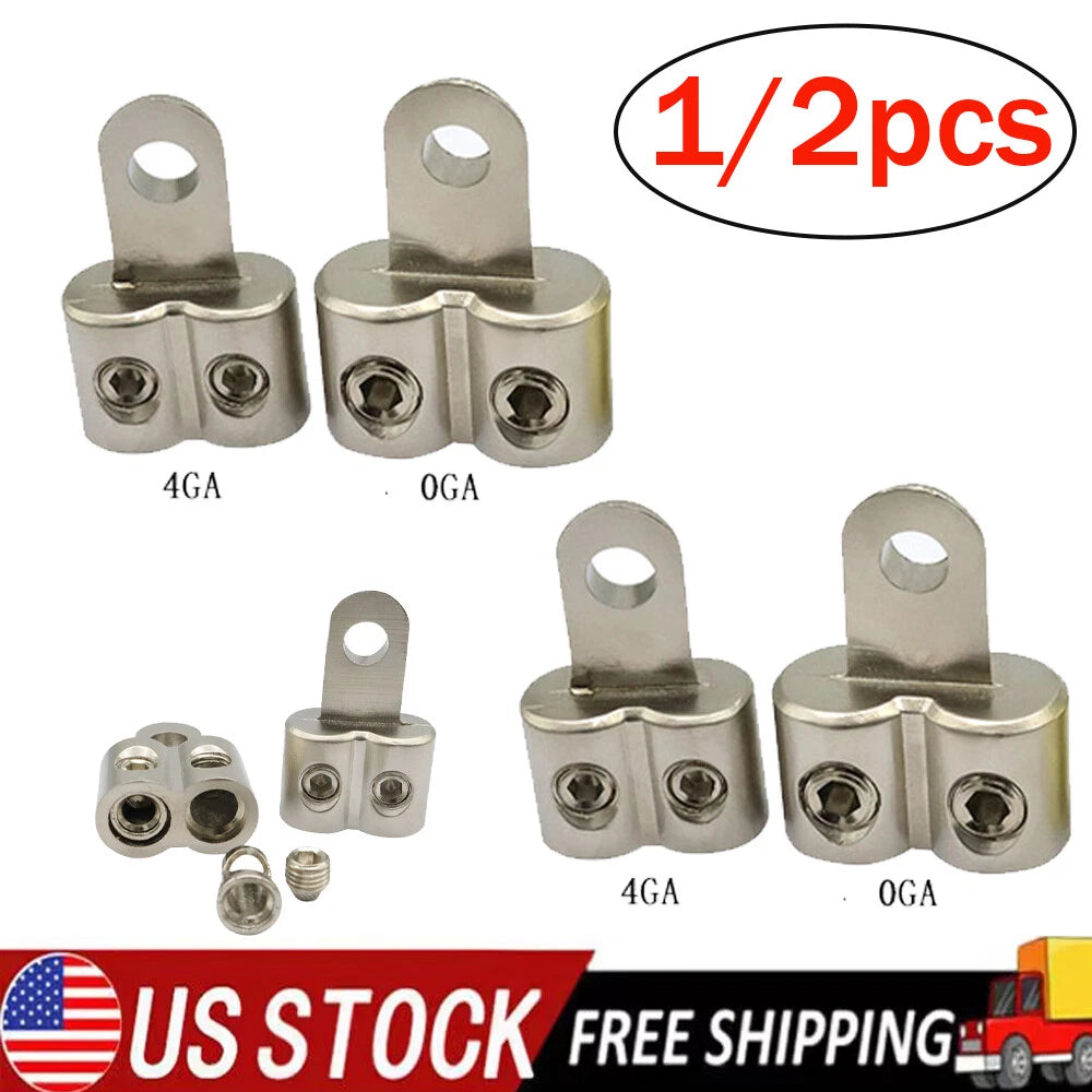 Set of 2 0/4 Gauge Screw Wire Butt Ring Terminal Connectors for Car Audio