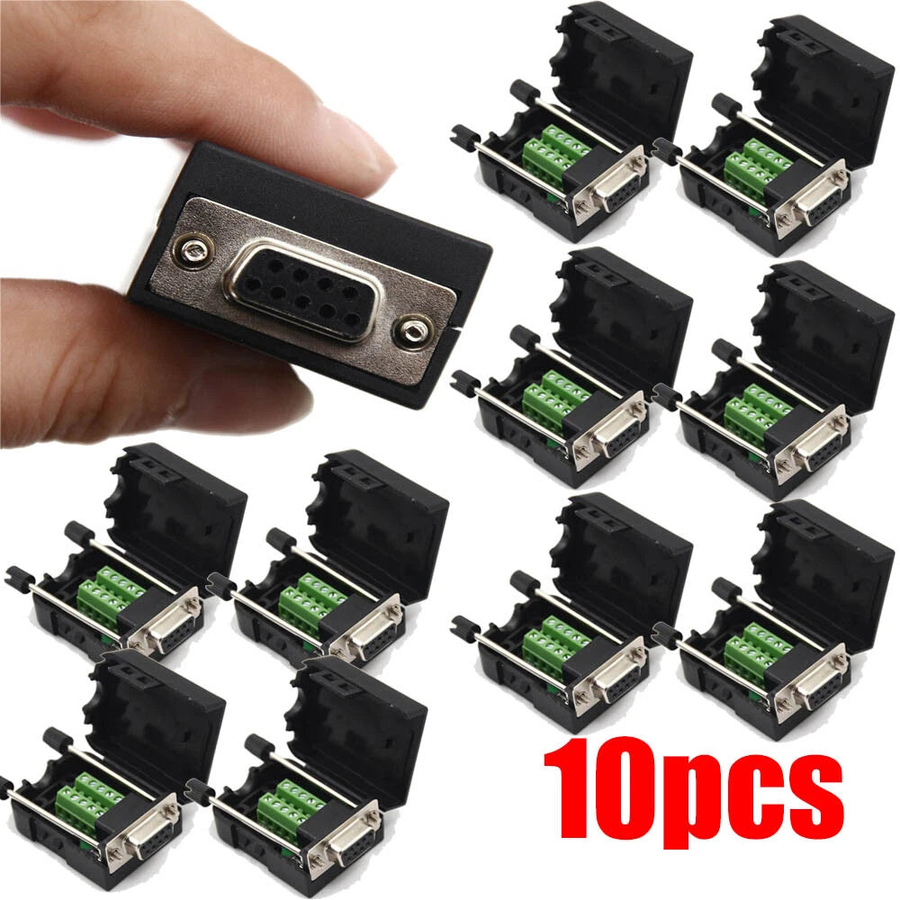 10Pcs D-SUB DB9 Female 9Pin Black Cover Connector