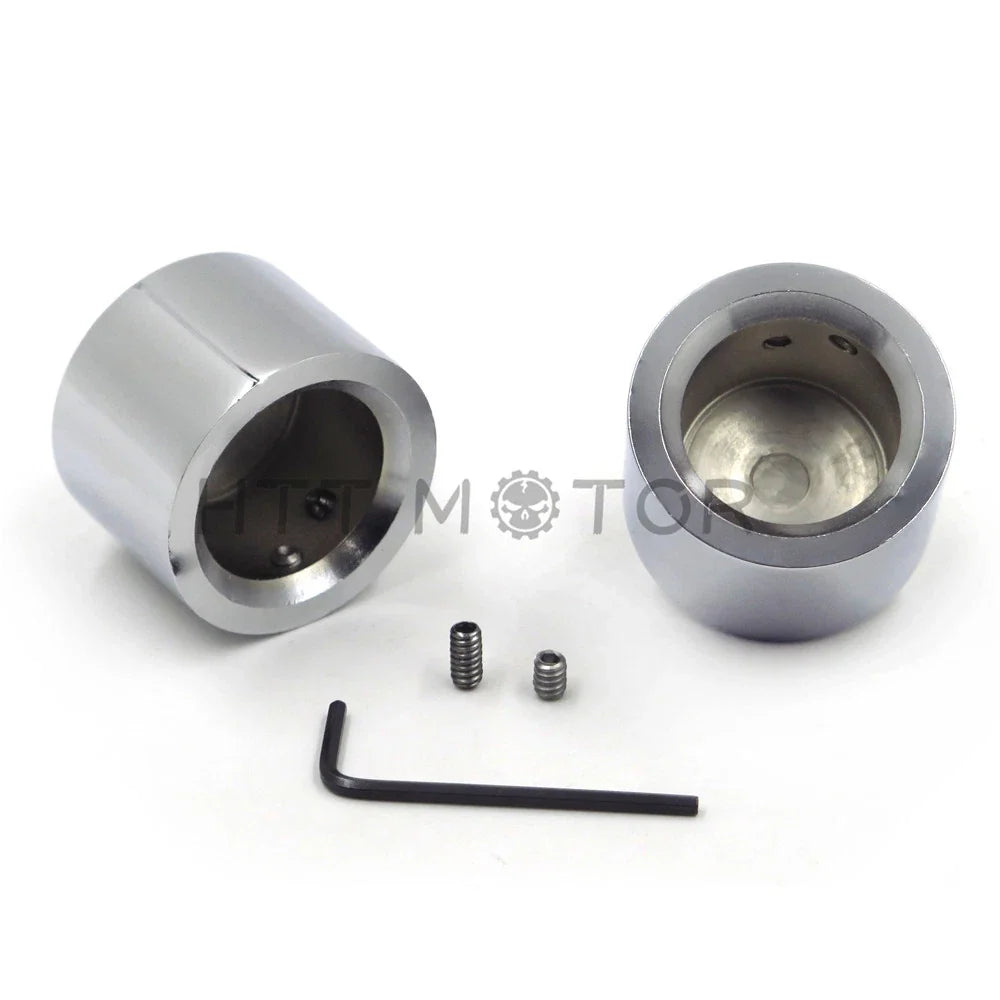 2PCS Chrome Front Axle Nut Cover Cap for Harley Softail Dyna V-Rod Touring (–)