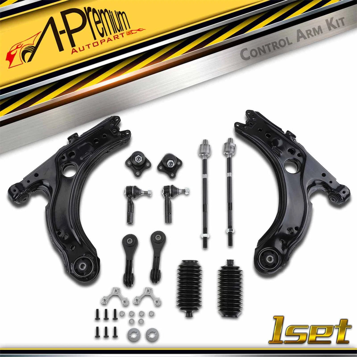 Set of 12 Front Lower Control Arm Ball Joint Sway Bar Tie Rod for VW Jetta (1J0407151B, 1J0407151C, 1J0407365C, 1J0407366C)