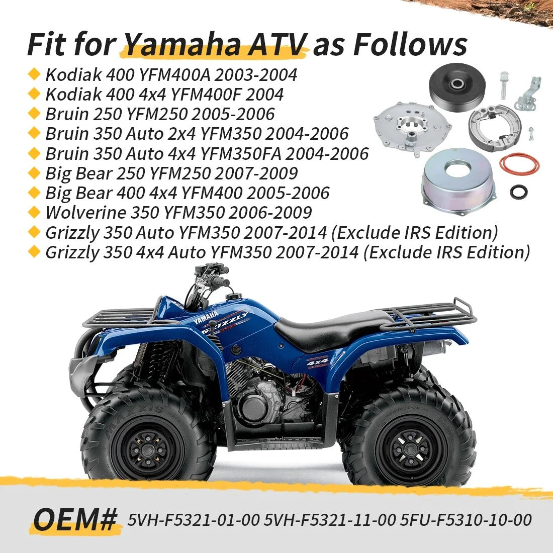 Rear Brake Plate Cover Drum Shoes Kit for Yamaha Big Bear 250 400 (1985–2006)