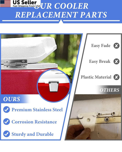 Cooler Hinges & Latch Replacement for Igloo Standard (Black & Silver)