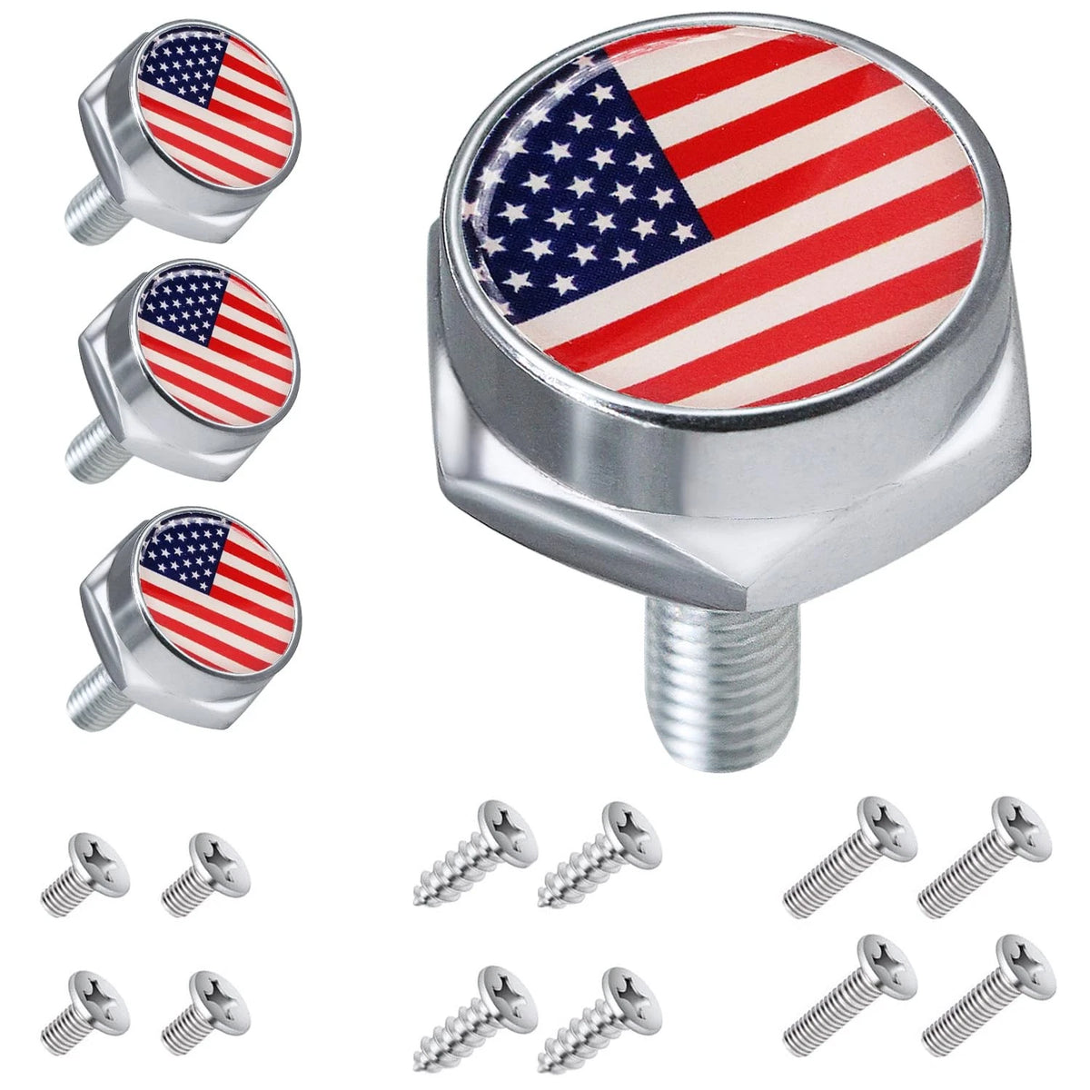 4X License Plate Screws Fastener Kit with Red Flag for Universal Fit