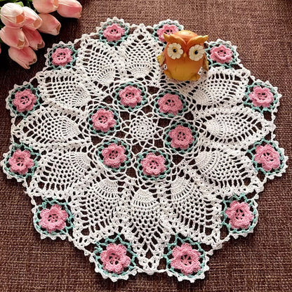 17" Vintage Hand Crochet Lace Doily Round Table Topper Mat