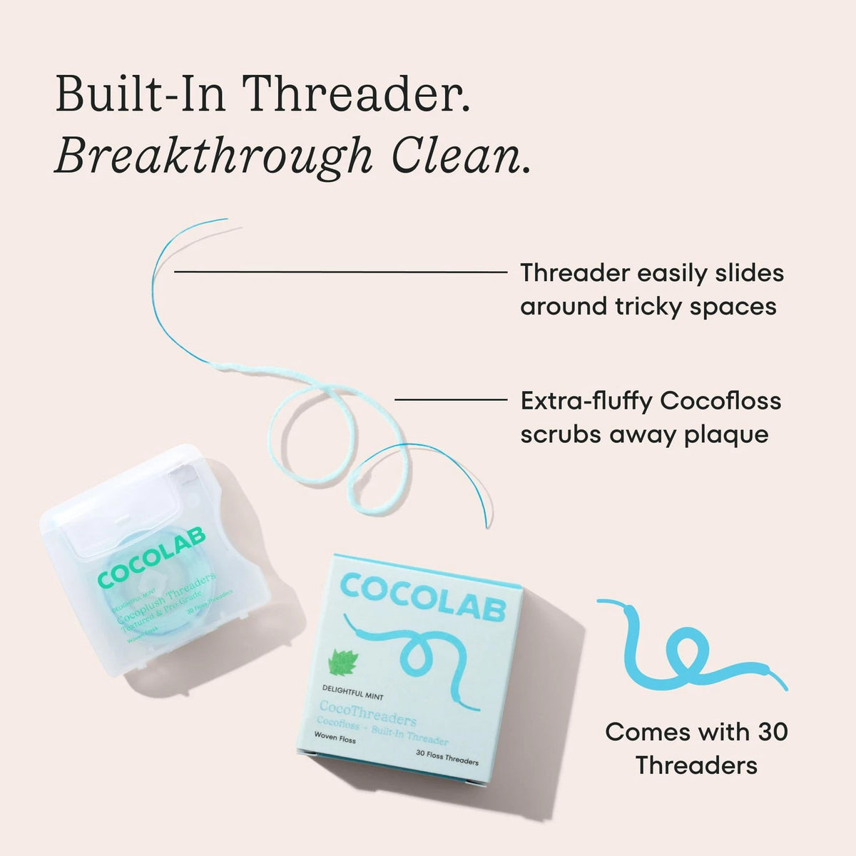 Cocofloss Cocoplush Threaders for Dental Care (30 Foot Pack)
